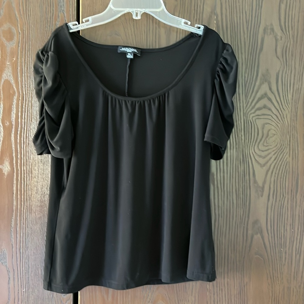 Notations black short sleeved top. Size LP.
